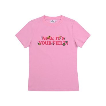 MARTINE GOLF [정상가 129000원]여성 플라워 레터링 티셔츠 핑크 (Q0C121073)