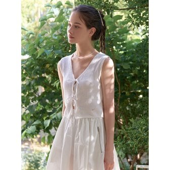 리엘 Linen ribbon knit vest (white)