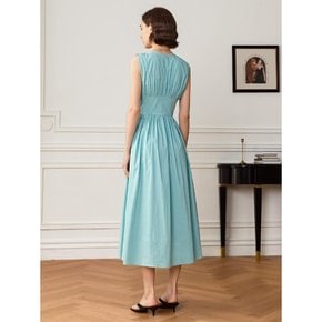 YY_V-neck waist pleats dress_LIGHT SKY