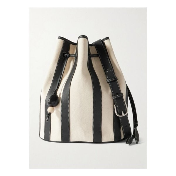 헌팅시즌 엑스트라 라지 드로스트링 가죽 트리밍 스트라이프 캔버스 버킷 백 46376663162858164