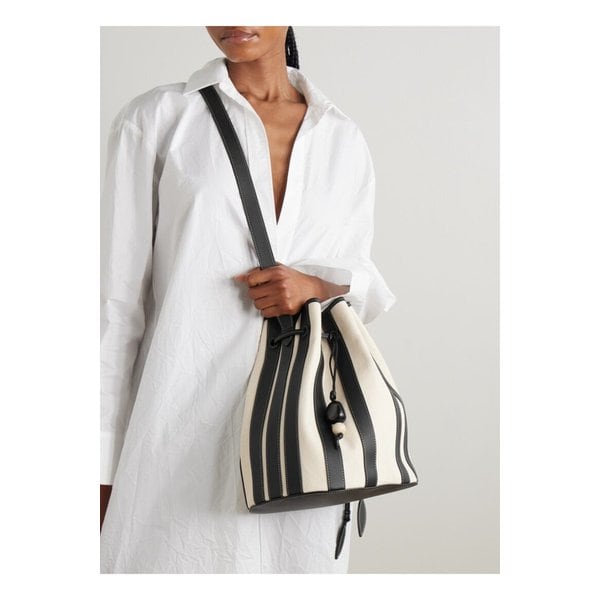 헌팅시즌 엑스트라 라지 드로스트링 가죽 트리밍 스트라이프 캔버스 버킷 백 46376663162858164