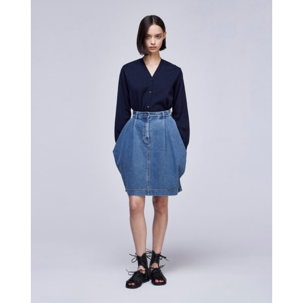 [파주점] [송지오우먼]송지오 컬렉션 볼륨 드레이프 데님 스커트 블루 WH3SK710BL