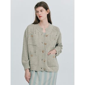 Gold Button Knit Cardigan_Light Khaki