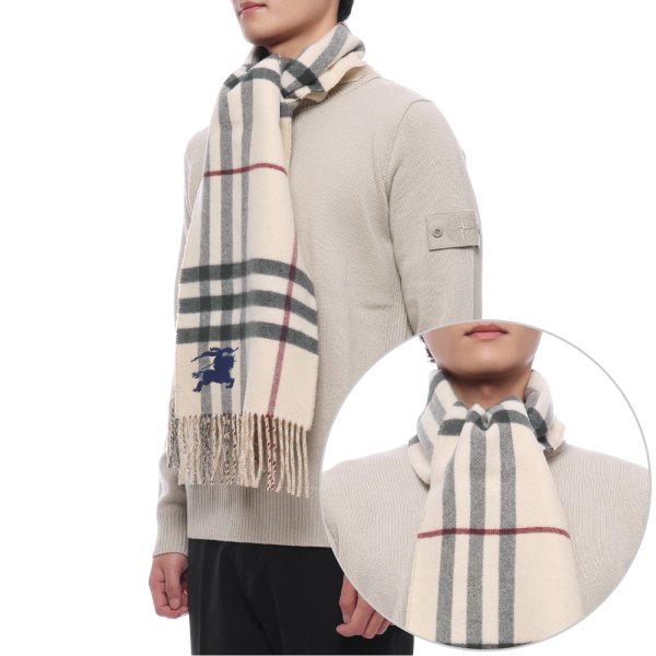 [부산점] 25FW 남성 리버시블 EKD 체크 캐시미어 머플러 (8095224 STONE M 25F)