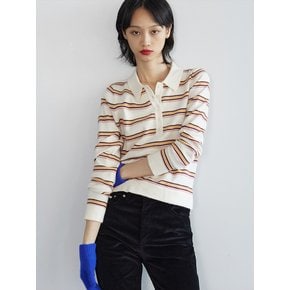 STRIPE COLLAR NECK KNIT IVORY