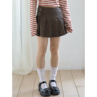 더그린랩 Faux Leather Pleated Skirts (2colors)