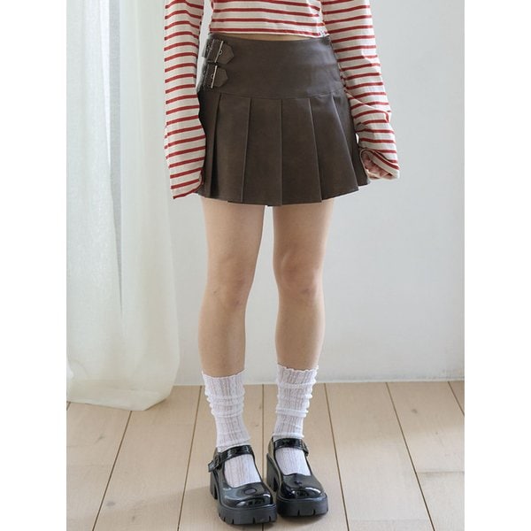 Faux Leather Pleated Skirts (2colors)