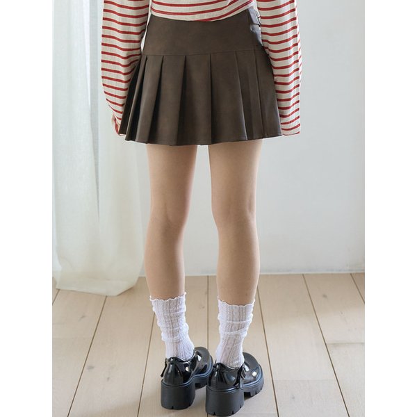 Faux Leather Pleated Skirts (2colors)