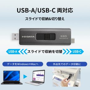 IODATA SSD 2TB 3.2 Gen 2 SSPE-USC2E 스틱 USB-A&USB-C탑재 소형 휴대용[iPadWindowsMacPS5]USB