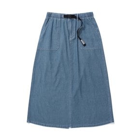 SL-LABEL BELTED DENIM LONG SKIRTS 라이트데님