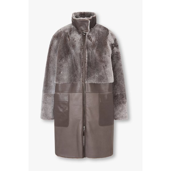 여성 스냅 하이넥 리버서블 레더 코트 A525309508000