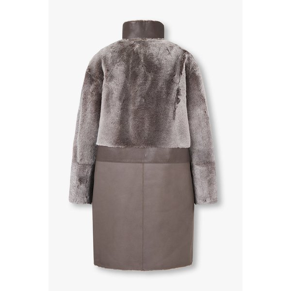 여성 스냅 하이넥 리버서블 레더 코트 A525309508000