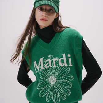 Mardi Mercredi Actif [마르디메르크디악티프] MOHAIR BLENDED KNIT VEST MARDI FLOWER_GREEN IVORY/ AFK33KVT001GNIV