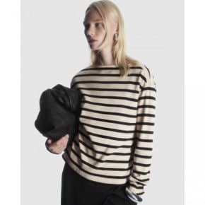 4657515 COS Striped Boat Neck Long Sleeve Top - Blue Dark Stripe