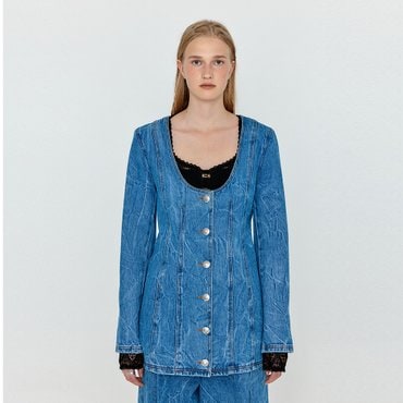 EENK WEVIS U-Neck Denim Jacket - Denim Blue