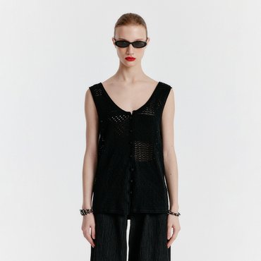 EENK YIZI Unbalanced Knit Sleeveless Top - Black