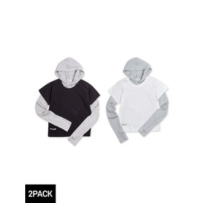 [2PACK] 바켄 무지 핑거홀 슬림핏 후드티 소프트 래글런 반팔 티셔츠 2종 패키지