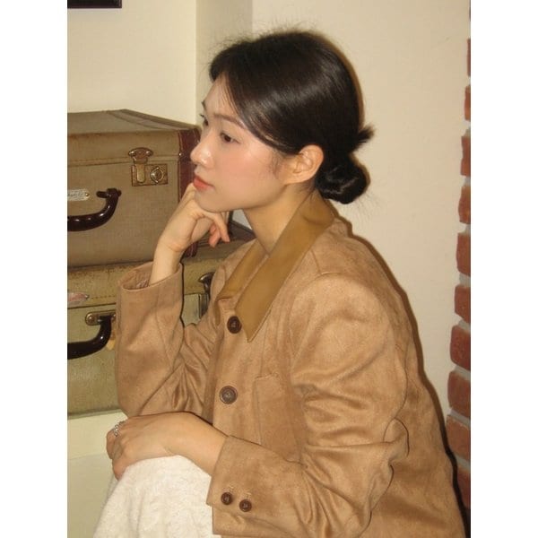 (CAMEL)카라배색 스웨이드 크롭자켓 OH5XJ1690