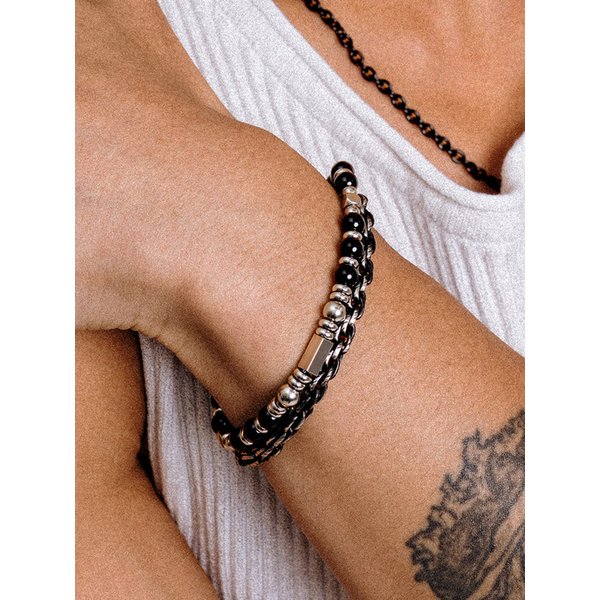 URM014 Layered Chain & Stone Bracelet