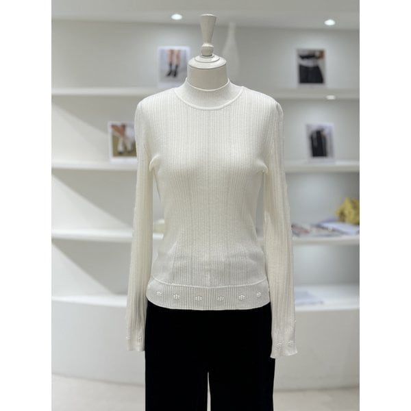 [여주점] 여성 도트 플라워 슬리브 골지 니트 (D244KSK044)