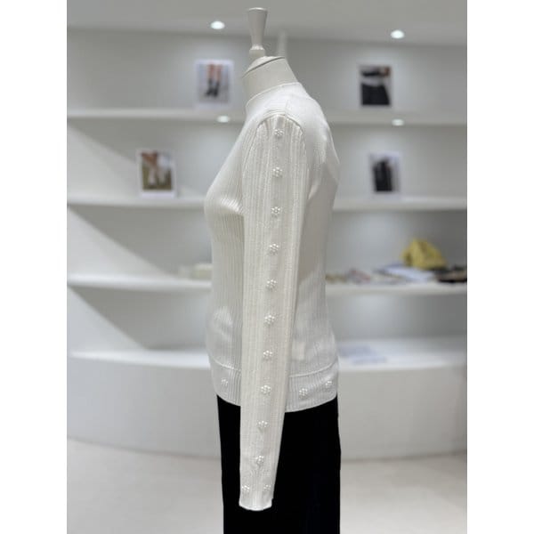 [여주점] 여성 도트 플라워 슬리브 골지 니트 (D244KSK044)