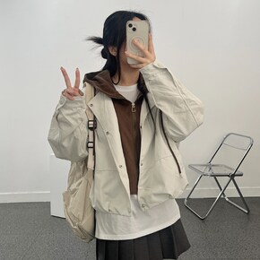 데일리 배색 후드 야상 자켓 레이어드 재킷 점퍼 잠바 간절기_P421113700