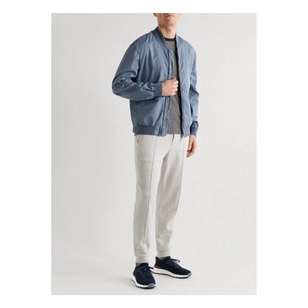 가죽 트리밍 스트레치 니트 스니커즈 블루