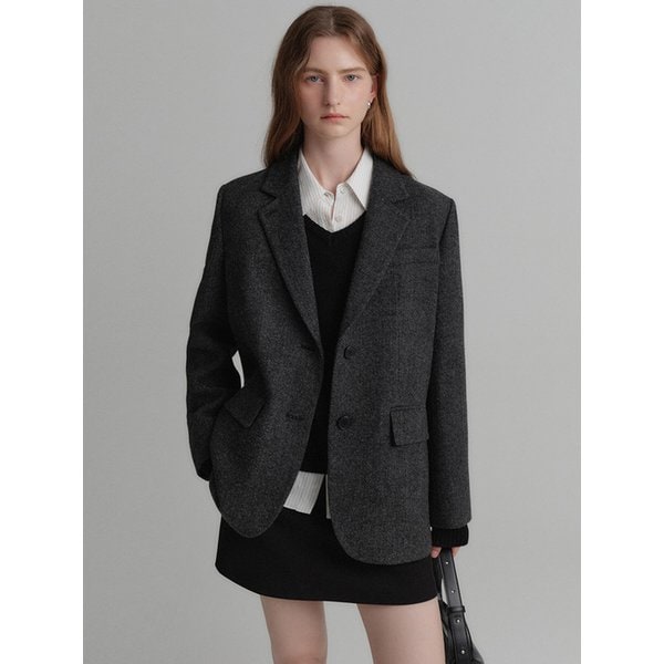 소이 울 싱글 자켓_차콜 헤링본 / SOY WOOL SINGLE JACKET_CHARCOAL HERRINGBONE
