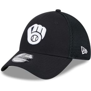 4872393 New Era Mens Milwaukee Brewers Evergreen Black  White Neo 39THIRTY Flex Hat