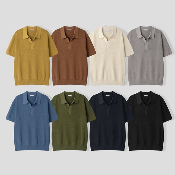 남자 하찌 와이넥 세미 오버 반팔 니트티 AS-KNH-Q018-블루