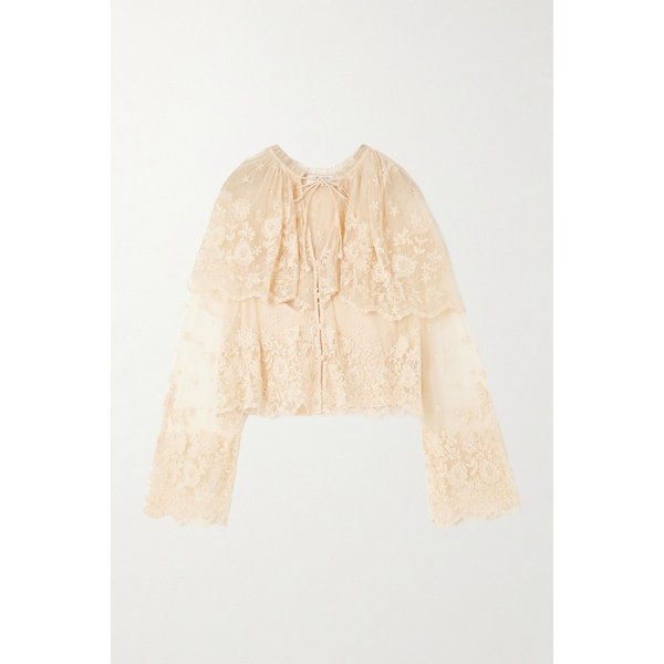 브론테 플로럴 자수 티어드 메쉬 탑 46376663162969434