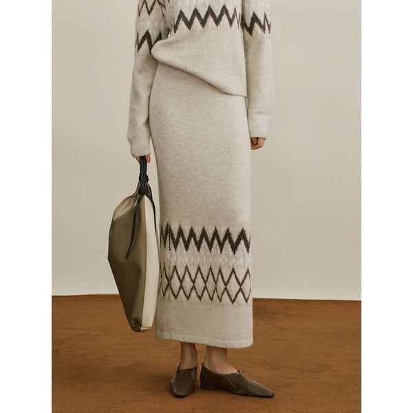 YY_Fair Isle casual slit skirt