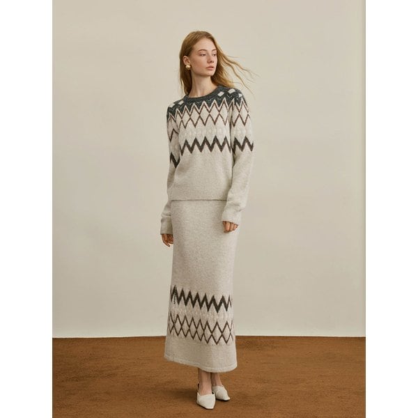 YY_Fair Isle casual slit skirt
