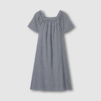 JAJU 여 레이온 코튼 시어서커 반팔 파자마 원피스 J206203070057