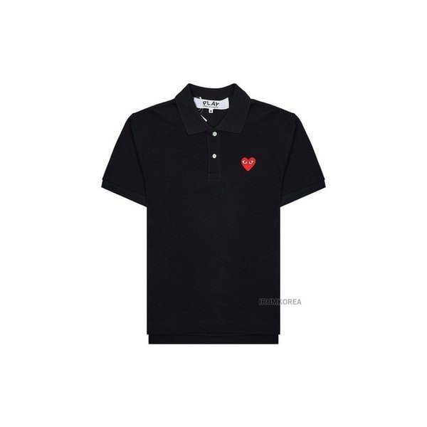 SS25 공용 레드 하트 폴로 티셔츠 AX T006 051 BLACK