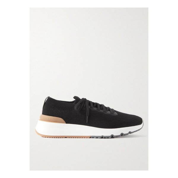 가죽 트리밍 스트레치 니트 스니커즈 블랙