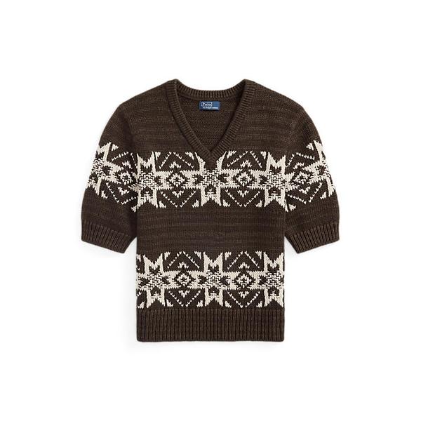 여성 스노우플레이크 브이넥 숏 슬리브 스웨터(WMPOSWENC021415200)