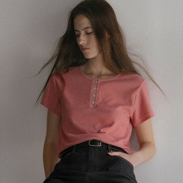 노운베러 Henley neck ribbed T-shirt KNSS03TS15_Pink