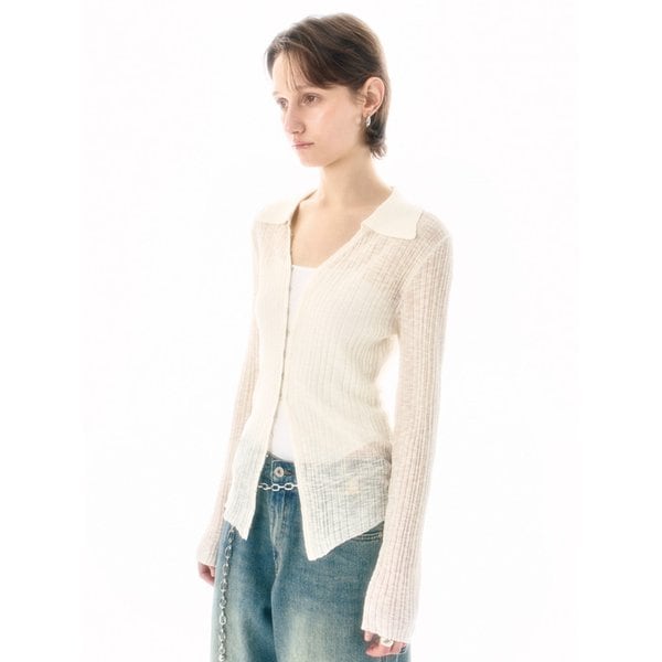 HOOK SEE-THROUGH RIBBED CARDIGAN IV