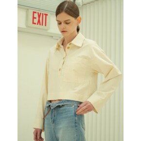 Wide Sleeve Cropped Blouse _Cream