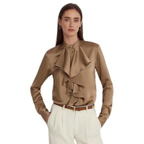 우먼 Lauren Ralph Lauren 러플 트림 사틴 Charmeuse 셔츠 - 클래식 Camel 9660506