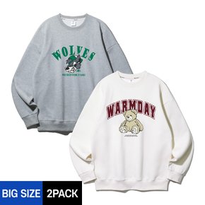 [빅사이즈][2PACK] 2XL~4XL WARMDAY 곰돌이 WOLVES 오버핏 맨투맨 2종 패키지