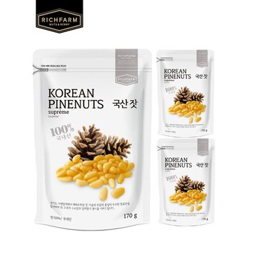 리치팜너트 국산 잣 170g x 3봉 견과류 잣