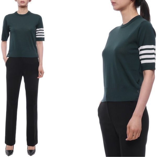 [부산점] 26SS 여성 사선 스트라이프 울 반팔니트 (FKA471B Y1014 310 26S)