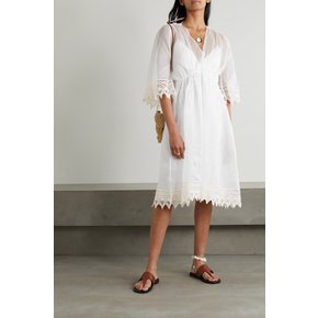 Macramé-trimmed Cotton-organza Midi Dress 화이트 10163292708814469