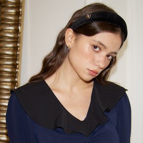 Button Point Velvet Hairband Black