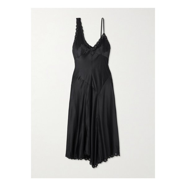 아이리치 비대칭 아일렛 장식 실크 미디 드레스 블랙 1647597325950533