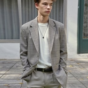 GLEN PLAID SINGLE BLAZER_BROWN