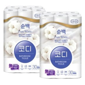 코디 순백 천연펄프 화장지 25m 30롤x2팩 총60롤