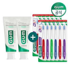 GUM 검 치과 교정 칫솔 V커팅 칫솔추천 124RD  +  덴탈치약130g